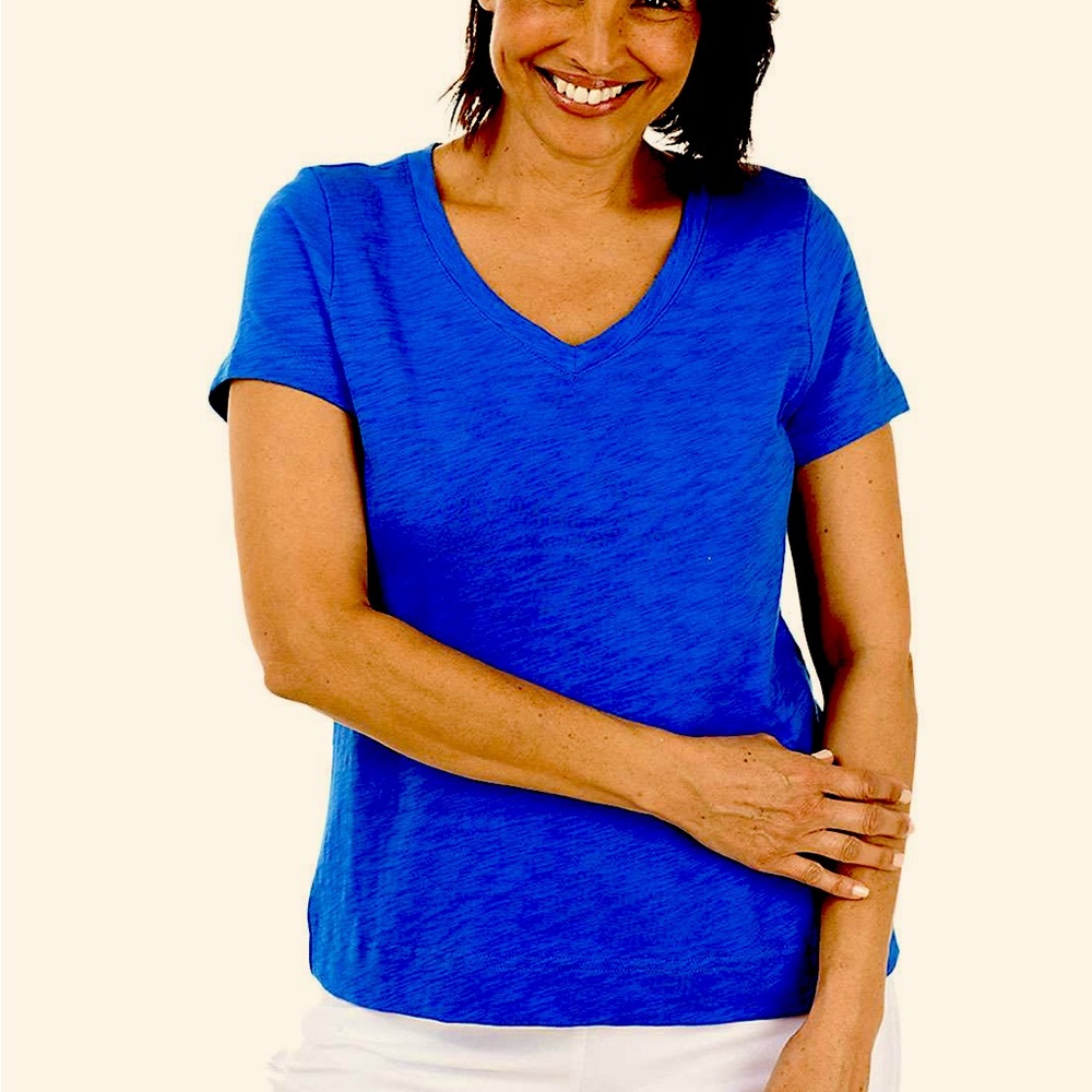 Vneck slub tee in cobalt blue